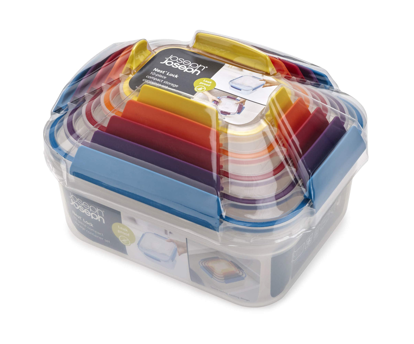 Joseph Joseph Nest Lock Plastic BPA Free Food Storage Container Set with Lockable Airtight Leakproof Lids, 10-Piece, Multi-Color