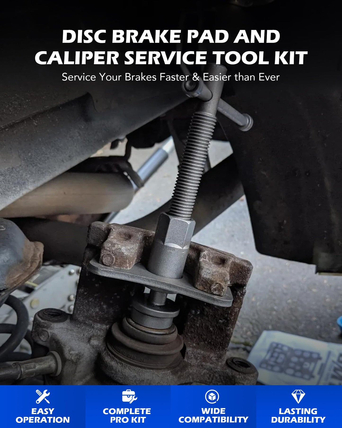 Orion Motor Tech 24pc Brake Caliper Compression Tool Set, Heavy Duty Brake Piston Compressor Tool and Wind Back Tool Kit for Brake Pad Replacement, Universal Disc Brake Caliper Tool Set with Blue Case