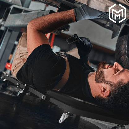 M-AUTO Foldable Z Creeper 2-in-1 Rolling Folding Car Creeper & Seat, 36" Adjustable Roller Garage Chair Lay Down or Sit, 330LBS Capacity Under Car Roller Creeper with 6 Swivel Casters, Black