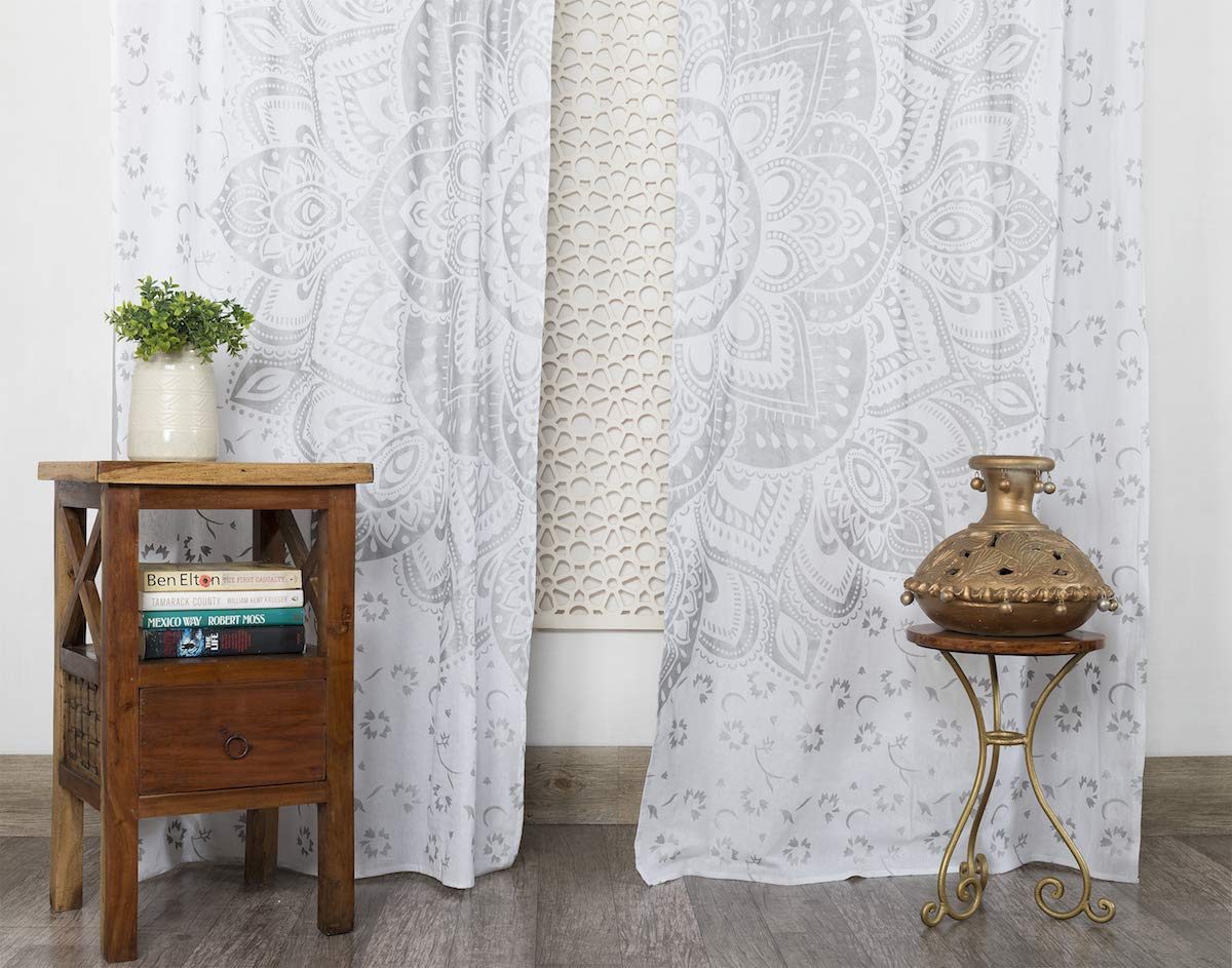 Popular Handicrafts Printed Curtains for Living Room Set of 2 Indian Hippie Bohemian Beautiful Ombre Color Mandala Curtain for Bedroom Panels White Valance 83 x 38 Inches