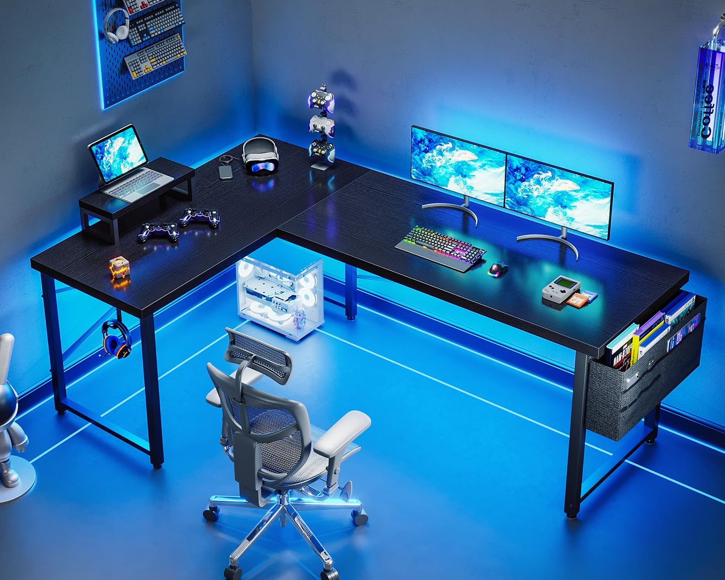 ODK L Shaped Desk, 66" Computer Corner Desk, Gaming Desk, Home Office Writing Desk with Monitor Shelf, Space-Saving Workstation Desk, Modern Simple Wooden Table, Easy to Assemble, Black