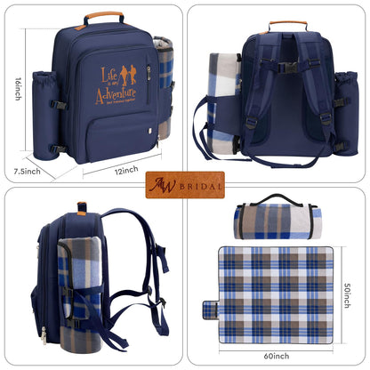 24L Insulated Picnic Basket Leak Proof Picnic Backpack for 2, Blue Camping Gifts, Cool Bridal Shower Gifts for Bride and Groom, Mr and Mrs, Anniversary Engagement Wedding for Newly Engaged Couples