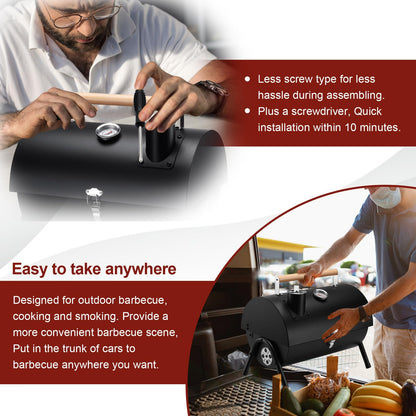 Joyfair Portable Charcoal Grill with Thermometer, Small Tabletop Barbecue Grill for Outdoor Camping Backyard Party BBQ Cooking, Extra Thick Steel & Heavy Duty, Innovative Design & Easy Assembly