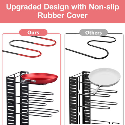 MUDEELA Pots and Pans Organizer Rack under Cabinet, 8-Tier Kitchen Organizers and Storage Pot Racks, Adjustable Pot Organizers inside Cabinet with 3 DIY Methods