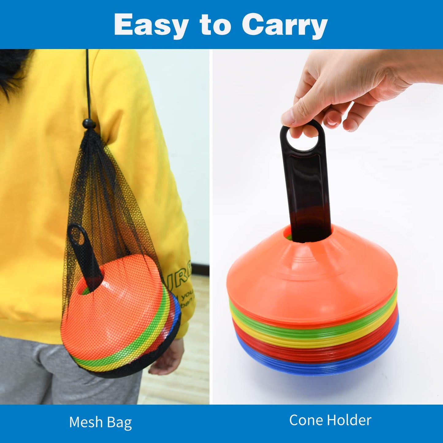 FGBNM 25/50/100/200 Pack Disc Cones, Agility Soccer Cones with Carry Bag and Holder, Soccer Cones for Sports Training, Football, Soccer, Basketball, Coaching, Practice Equipment, 5 Color (25 Pack)