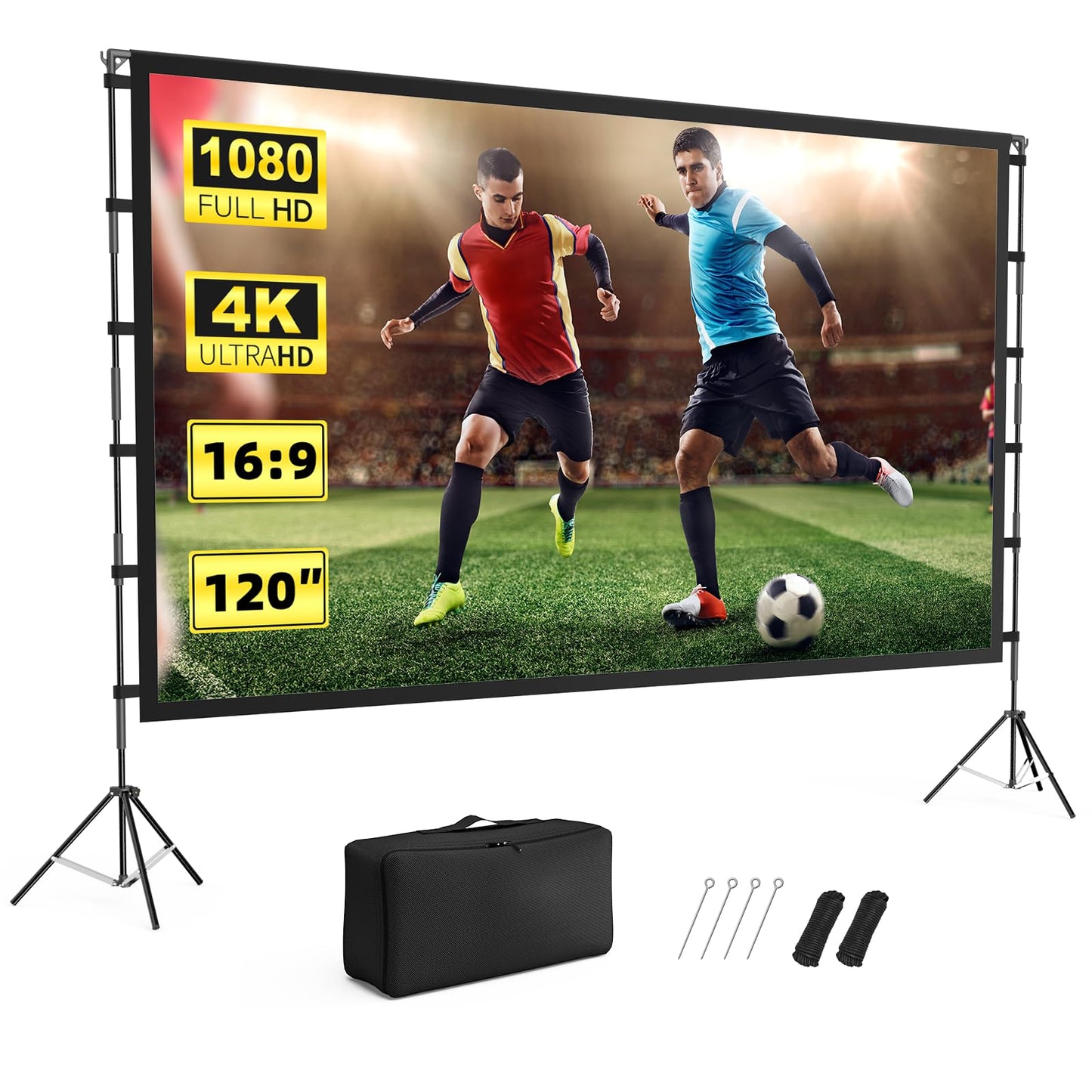 Projector Screen Outdoor, Vamvo Projector Screen with Stand Portable 120" Foldable ProjectorScreen, 10 Feet Indoor Movie-Screen with Carrying Bag for Home Theater Backyard Movie Night