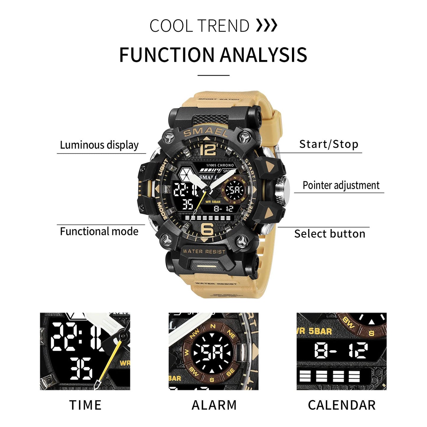 AIMES Men's Watches Tactical Outdoor Sports Waterproof Military Watch Analog Digital Date Multi Function Large Dual Display Mens Wristwatch