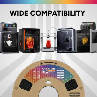 OVERTURE PLA Filament 1.75mm, Neatly Wound 3D Printer Filament 1kg Spool (2.2lbs), Dimensional Accuracy +/- 0.02 mm, Fit Most FDM 3D Printers (Black 1-Pack)