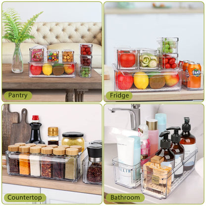 10 Pack Refrigerator Pantry Organizer Bins, Stackable Fridge Organizer Bins with Lids, Clear Plastic Food Storage Bins for Kitchen, Countertops, Cabinets, Fridge, Drinks, Fruits, Vegetable, Cereals