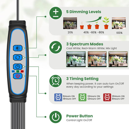 Kullsinss LED Plant Grow Light Strip, 36W 360 LEDs Grow Lights for Indoor Plants Full Spectrum with 6/12/16H Timer, 660nm/3000K/6000K Sunlike Grow Lamp for Seeds Starting Hydroponics Succulents