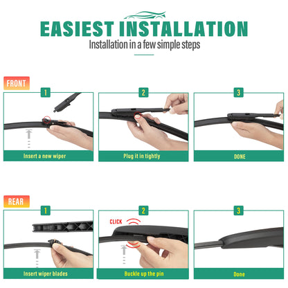 26" 22" 11" Windshield Wiper Blades Replacement for Ford Explorer 2011 2012 2013 2014 2015 2016 2017 2018 2019 2020 2021 2022 2023 2024 OEM Premium All Weather Front Rear Wipers Set (Pack of 3)