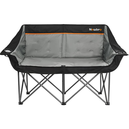 Newbro Oversized Double Camping Chair for Adults, Fully Padded Folding Camping Chairs Loveseat, Big Heavy Duty Outdoor Patio Lawn Chair with Arm Cup Holder
