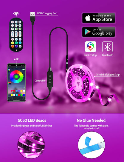 MATICOD LED Lights for TV Led Backlight, 9.84 RGB Led Strip Lights USB TV Lights Behind 32-43 TV, APP Remote Control Music Sync TV LED Lights