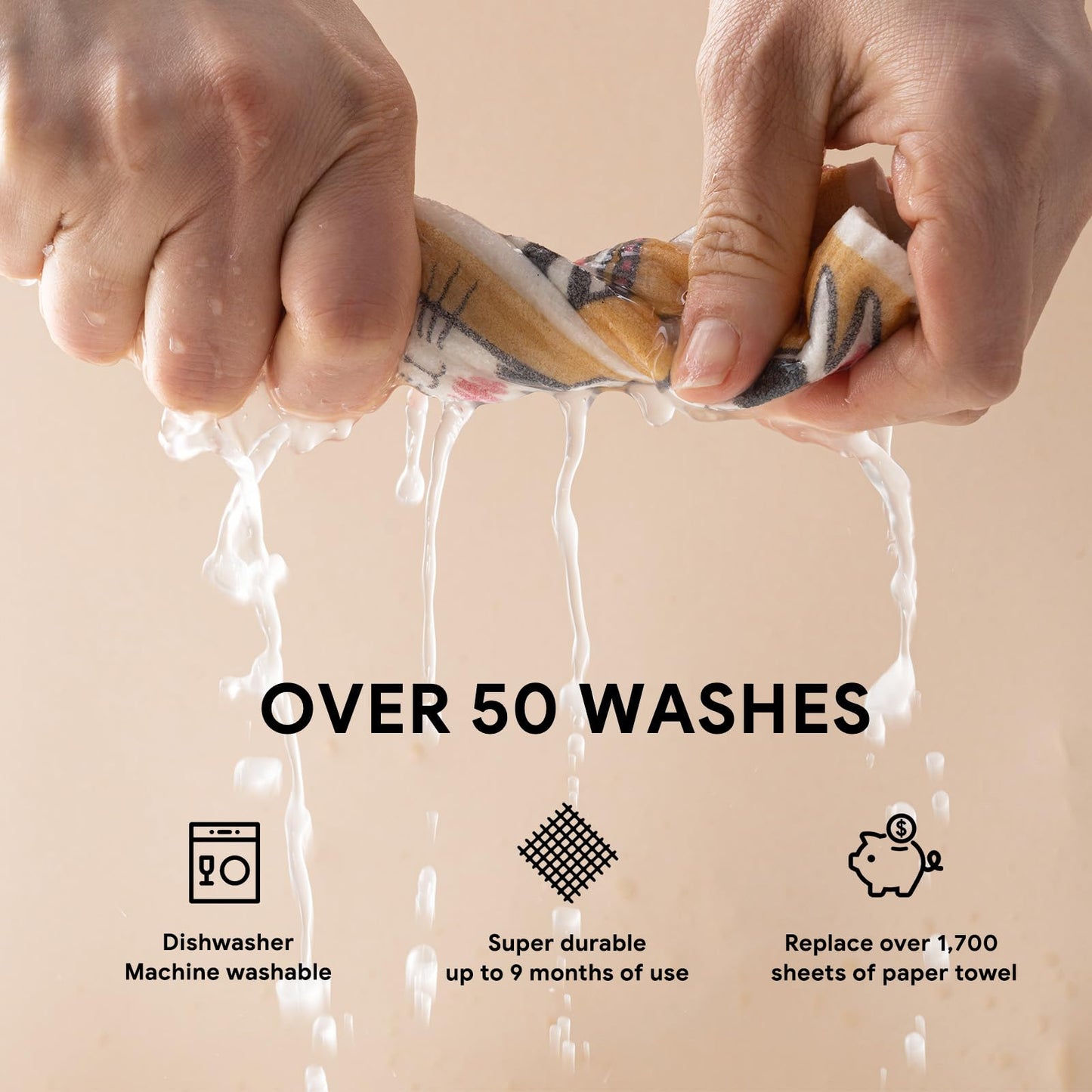 RECYCO Swedish Dishcloths for Kitchen | 6 Pack Cuddly Cats Washable Dish Rags | Cellulose Reusable Cleaning Paper Towels | Absorbent Counter Dish Cloth Sponge Kitchen Wipes, 8" L x 7" W