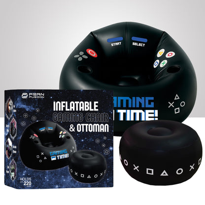 FranFusion Inflatable Gaming Chair for Kids & Teens with Cup Holders and Side Pocket - This Air Bean Bag Game Chair is The Perfect Furniture for Gamer Room Décor (Gaming Time with Ottoman)