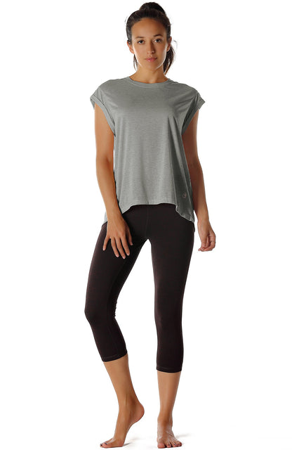 icyzone Open Back Workout Top Shirts - Yoga t-Shirts Activewear Exercise Tops for Women(Pack of 2) (S, Grey/Denim)