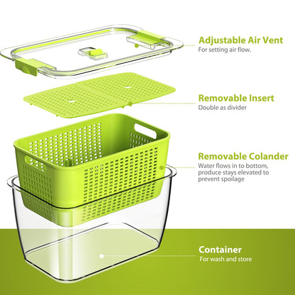 LUXEAR Fresh Container, 3PACK Produce Saver Container BPA Free Fridge Organizer for Vegetable Fruit and Salad Partitioned Food Storage Container with Vents Stay Fresh Containers Not Dishwashers Safe