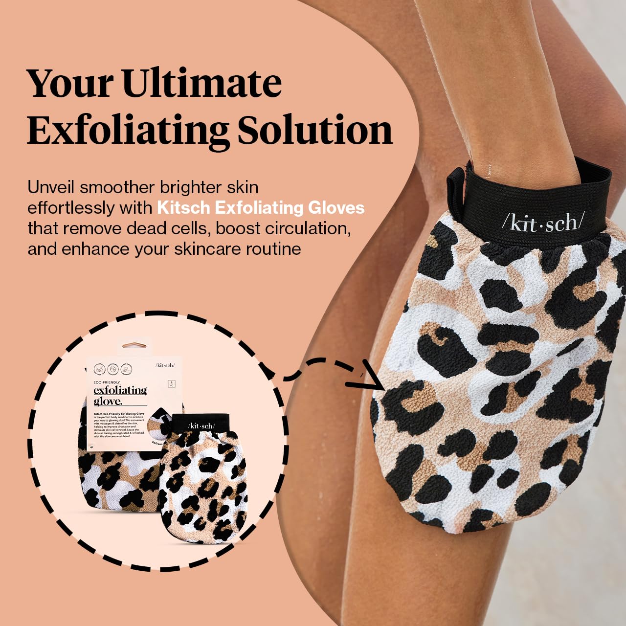 Kitsch Exfoliating Glove – Korean Exfoliating Mitt & Deep Exfoliating Body Scrubber for Shower, Bath | Body Exfoliator, Dead Skin Remover | Skin Care for Smooth, Renewed Skin - 1pc, Leopard