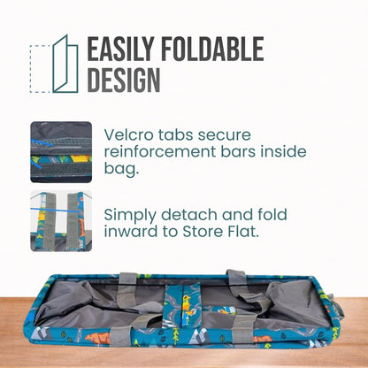 Lucazzi Extra Large Utility Tote Bag - Oversized Collapsible Reusable Wire Frame Rectangular Canvas Basket With Two Exterior Pockets For Beach, Pool, Laundry, Car Trunk, Storage - Camping