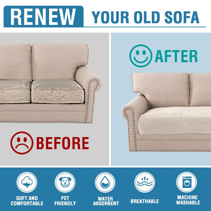 H.VERSAILTEX Plush Chenille Dog Bed Cover Thick Soft Sofa Cover for 3 Cushion Couch Anti Slip Couch Cover Furniture Protector for Dog, Pet, Cat (35" x 74", Ivory)