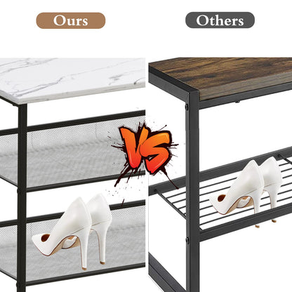 Garden 4 you 4 Tiers White Marble Shoe Rack,Freestanding Organizer Multi-Purpose Adjustable Flat and Slant Storage Rack Shoe Shelf, High Heels Potted Plant for Entryway Hallway Living Room Closet