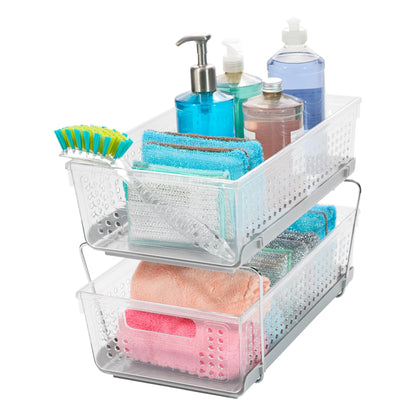 madesmart 2-Tier Organizer, Multi-Purpose Slide-Out Storage Baskets with Handles and Dividers, Frost