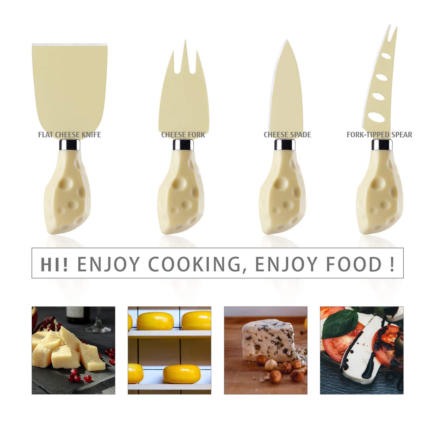 hecef Cheese Knife Set of 4, Non-Stick Coated Gift Set for Christmas, Anniversary, Party, Housewarming, Picnic, Birthdays, Wedding(Beige)