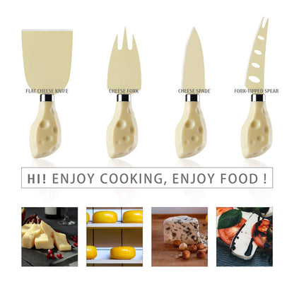 hecef Cheese Knife Set of 4, Non-Stick Coated Gift Set for Christmas, Anniversary, Party, Housewarming, Picnic, Birthdays, Wedding(Beige)