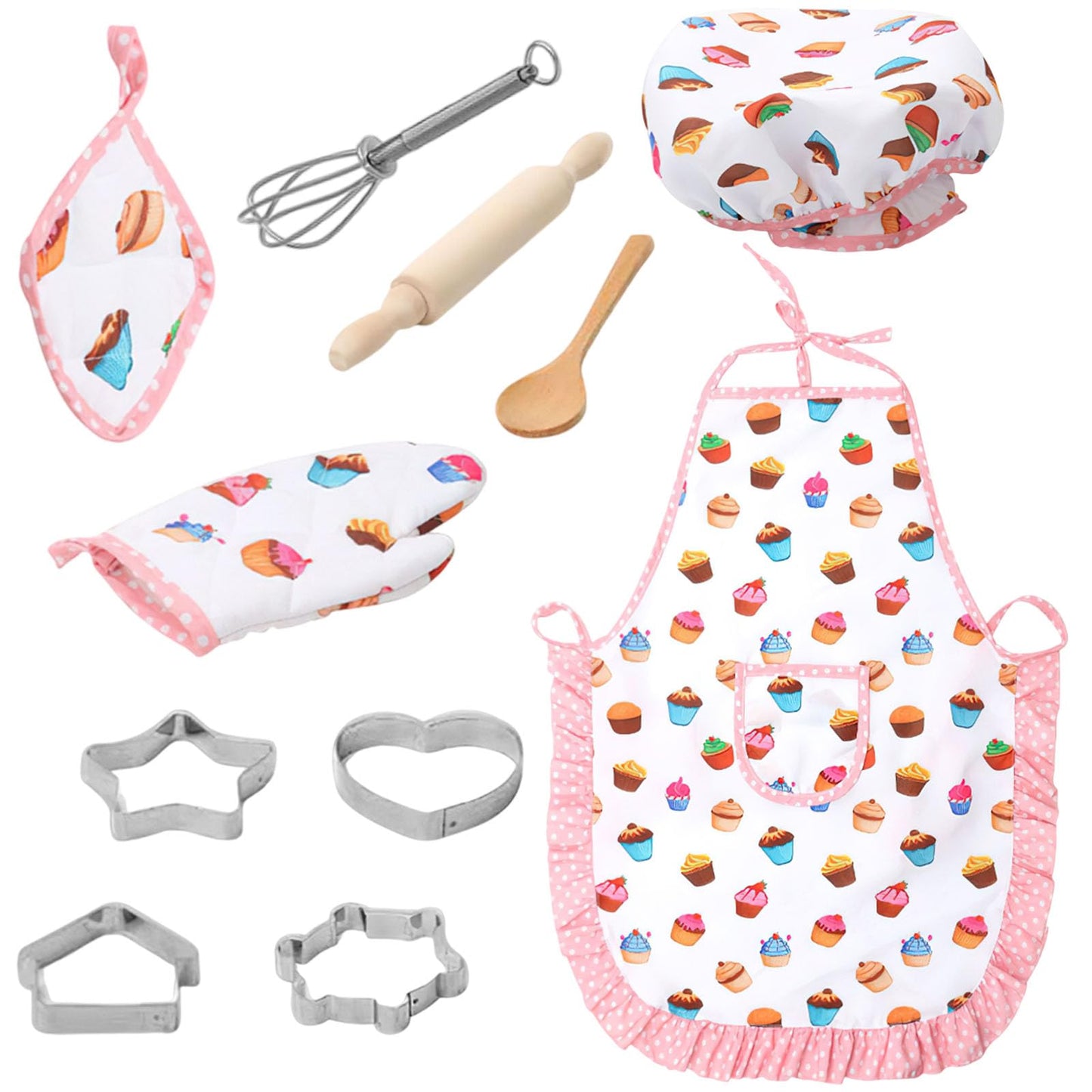 3 Otters Kids Chef Hat and Apron, 11 PCS Chef Costume Sets Pretend Play Kitchen Toys Baking Tools for Toddler