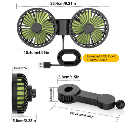 Hayousui USB Car Cooling Fans for Backseat: Dual Head Car Fan for Kids 3 Speeds 360° Rotatable Vehicle Rear Headrest Fans 5V Powerful Electric Air Circulation Fan for Sedan SUV RV Truck (USB Plug)