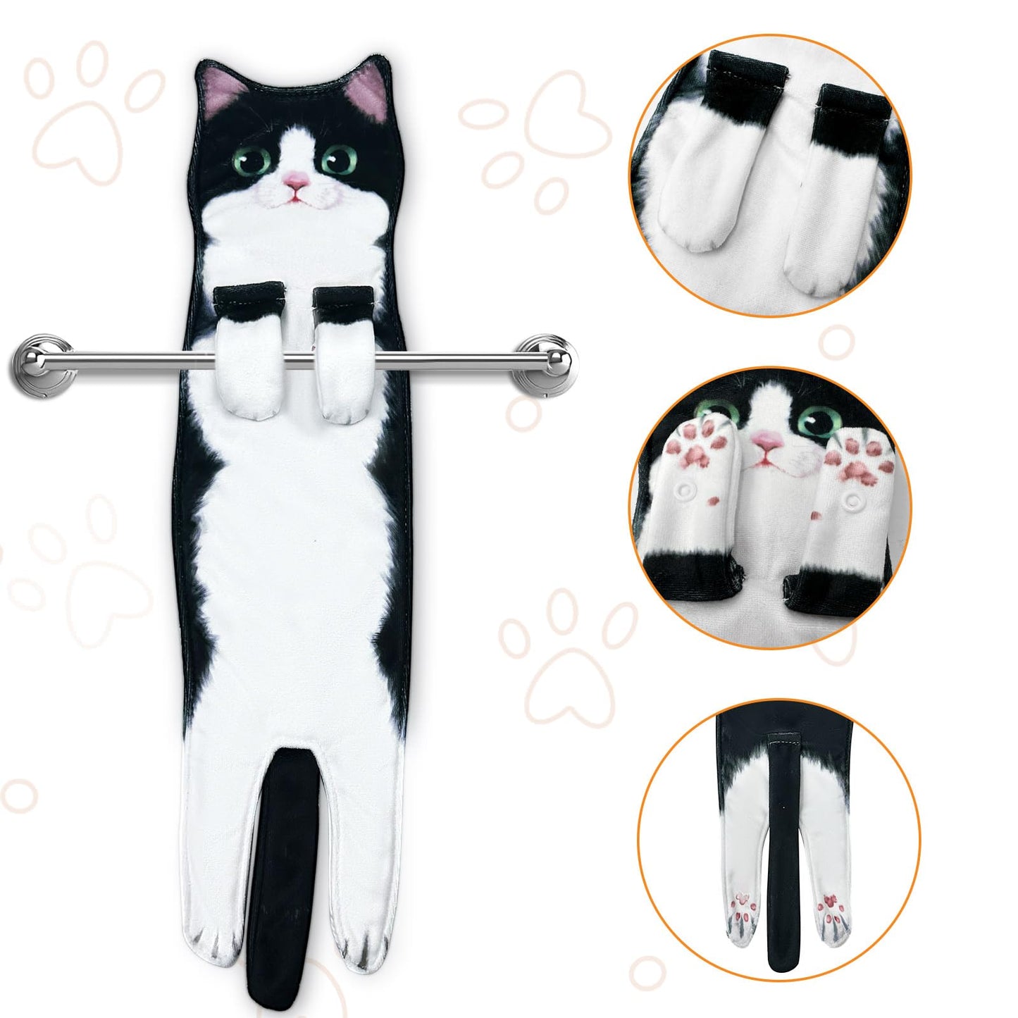 PAT JUUMG Funny Cat Hand Towels for Bathroom Kitchen Decor Towel,Cute Decorative Hanging Face Towels,Super Absorbent Soft, Housewarming Gift,Cat Lovers Gifts for Women (Tuxedo Cat)