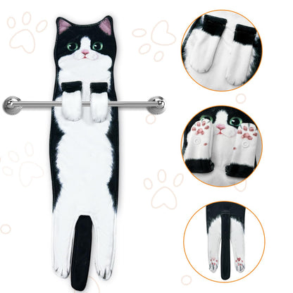 PAT JUUMG Funny Cat Hand Towels for Bathroom Kitchen Decor Towel,Cute Decorative Hanging Face Towels,Super Absorbent Soft, Housewarming Gift,Cat Lovers Gifts for Women (Tuxedo Cat)
