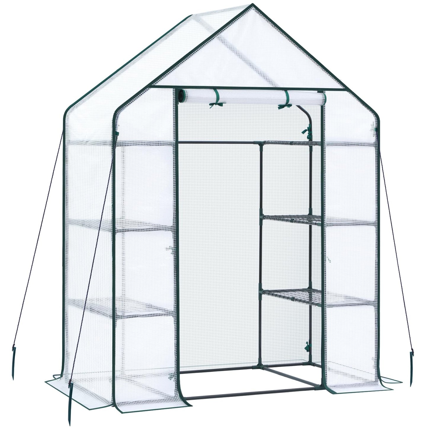 Ohuhu Small Greenhouse for Outdoors: 4 Tiers 6 Shelves Walk-in Indoor Green House Heavy Duty Plant Stands Reinforced Plastic PE Cover Mini Portable Warm House for Outside, 4.8x2.5x6.4 FT White