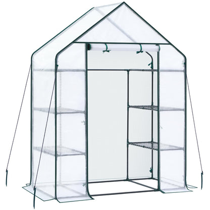 Ohuhu Small Greenhouse for Outdoors: 4 Tiers 6 Shelves Walk-in Indoor Green House Heavy Duty Plant Stands Reinforced Plastic PE Cover Mini Portable Warm House for Outside, 4.8x2.5x6.4 FT White