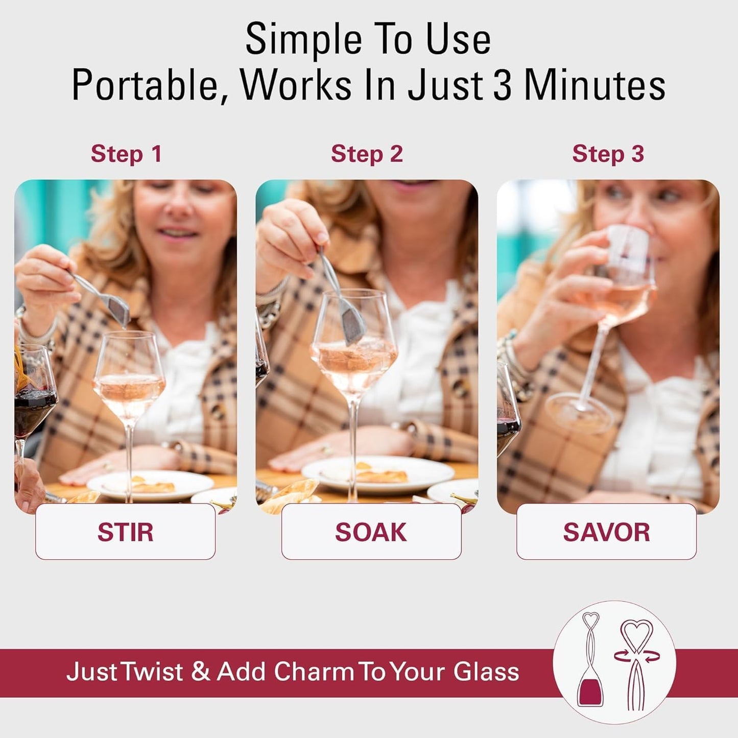 PureWine Silver & Gold Wand Filters Histamines and Sulfites - May Reduce and Alleviate Allergies & Sensitivities - Purifier Aerates to Restore Taste & Purity - Includes Wineglass Accessory