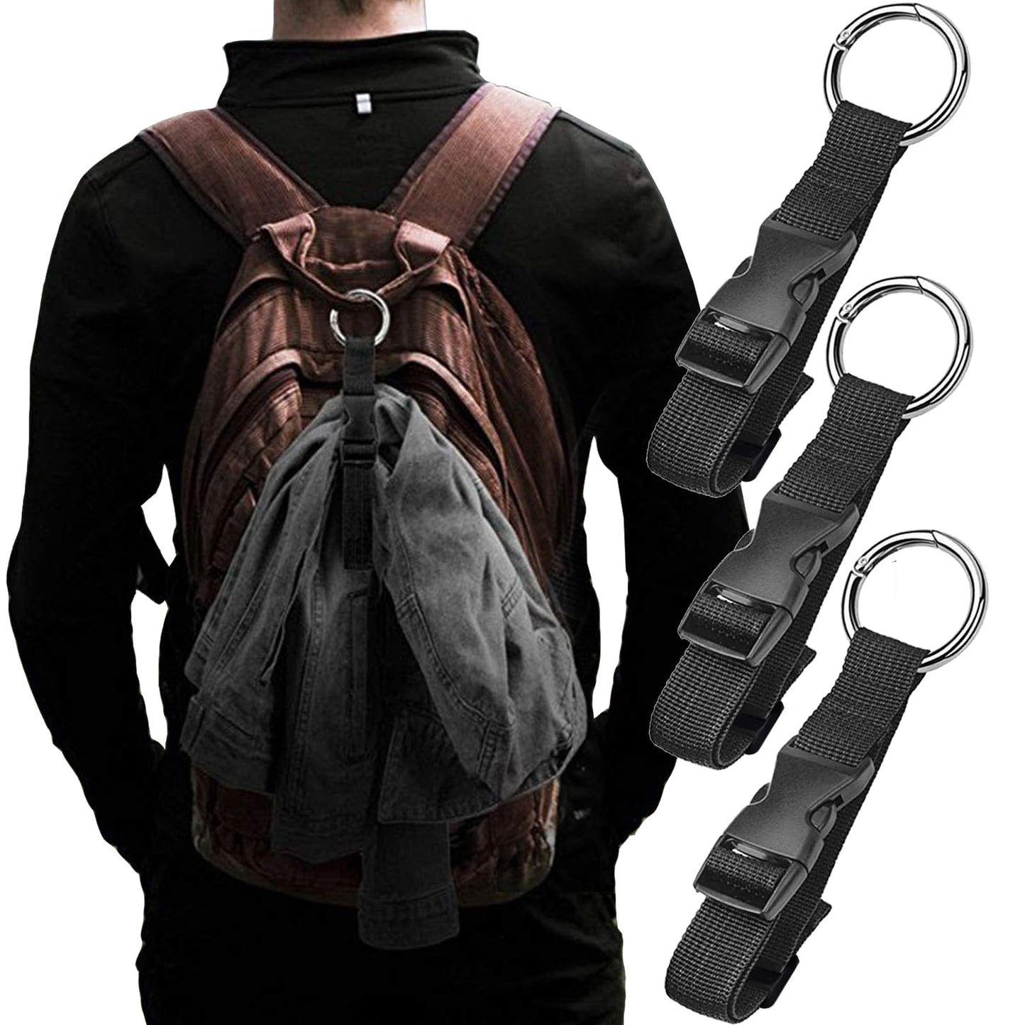 Haojiaho 3 Pcs Add a Bag Luggage Straps, Jacket Holder, Make Your Hands Free, Adjustable Suitcase Belt Straps, Travel Accessories for Connecting Luggage or Backpack, Black