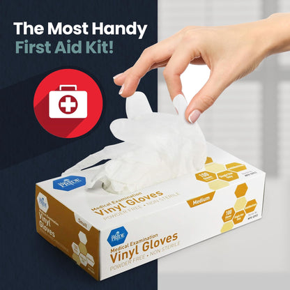 MED PRIDE Medical Vinyl Examination Gloves (Medium, 100-Count) Latex & Rubber Free, Ultra-Strong, Clear Disposable Powder-Free Gloves for Healthcare & Food Handling Use