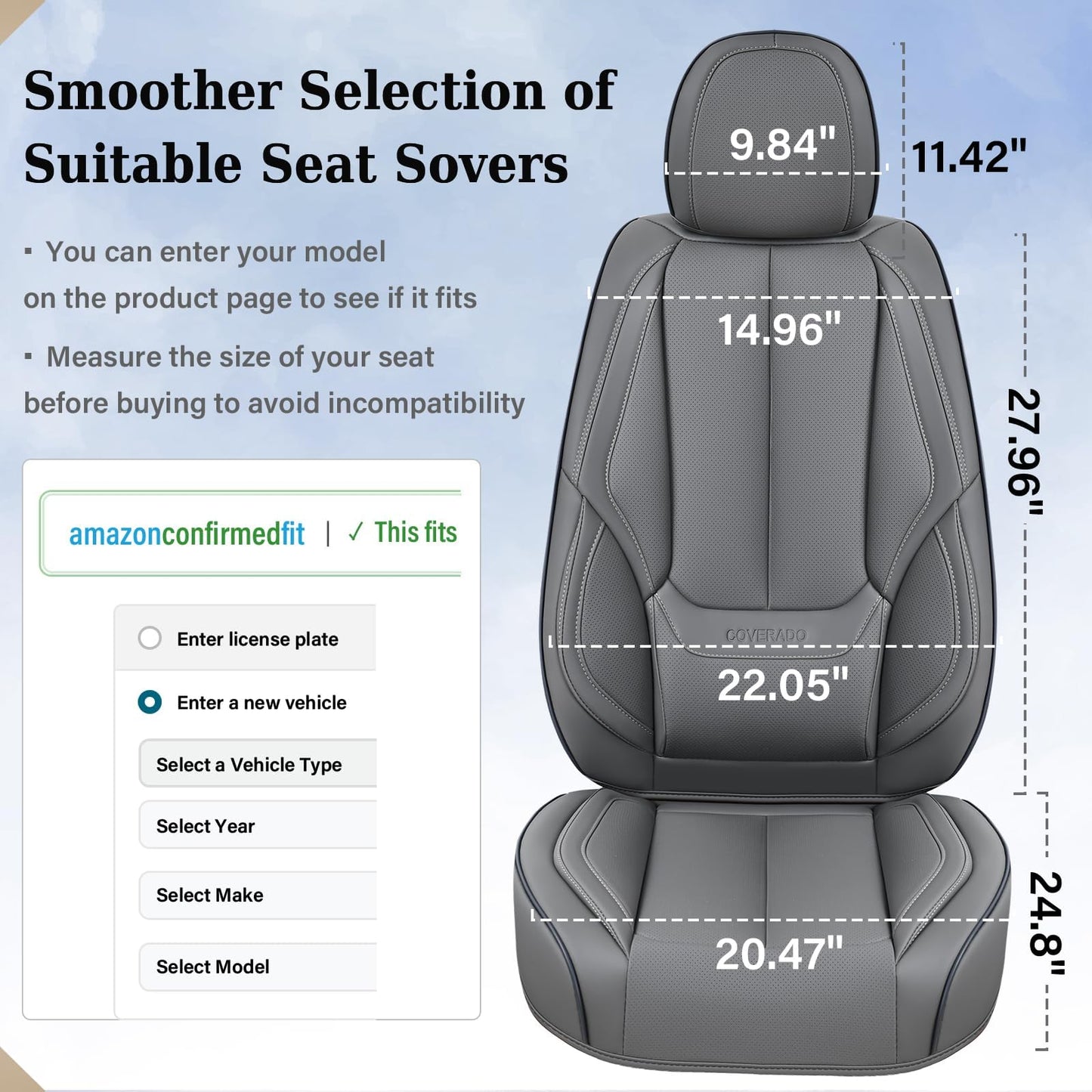 Coverado Car Seat Covers Full Set, Seat Covers for Cars, Gray Car Seat Protector Waterproof, Nappa Leather Car Seat Cushion, Car Seat Covers Front Seats and Back Fit for Most Cars