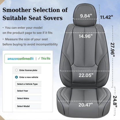 Coverado Car Seat Covers Full Set, Seat Covers for Cars, Gray Car Seat Protector Waterproof, Nappa Leather Car Seat Cushion, Car Seat Covers Front Seats and Back Fit for Most Cars