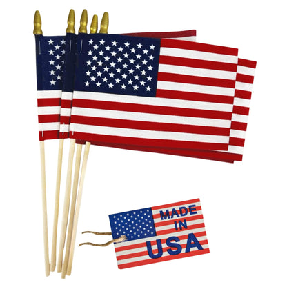 GIFTEXPRESS Set of 12, Proudly Made in U.S.A. Small American Flags 4x6 Inch/Small US Flag/Mini American Stick Flag/American Hand Held Stick Flags Spear Top