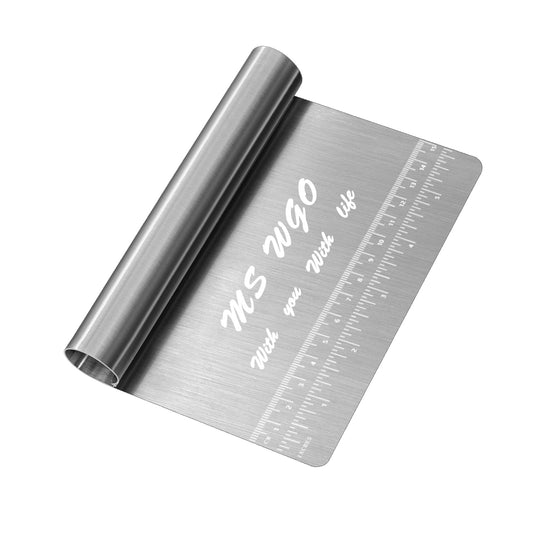 Pro Dough Pastry Scraper/Cutter/Chopper Stainless Steel Mirror Polished with Measuring Scale Multipurpose- Cake, Pizza Cutter - Pastry Bread Separator Scale Knife