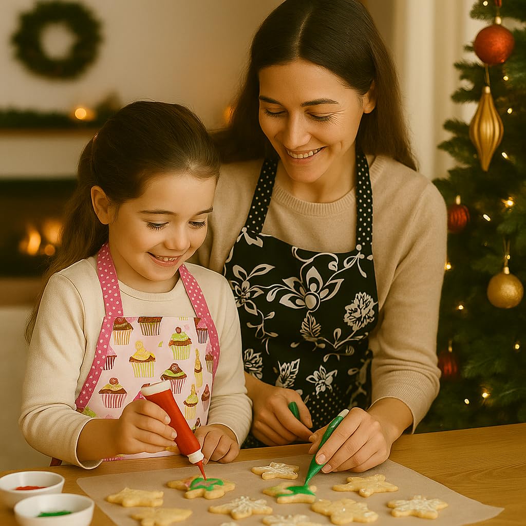 G2PLUS Kid Aprons, Toddler Apron with Pocket, Cupcake Child Apron for Christmas, Cooking, Baking, Gardening (Pink)