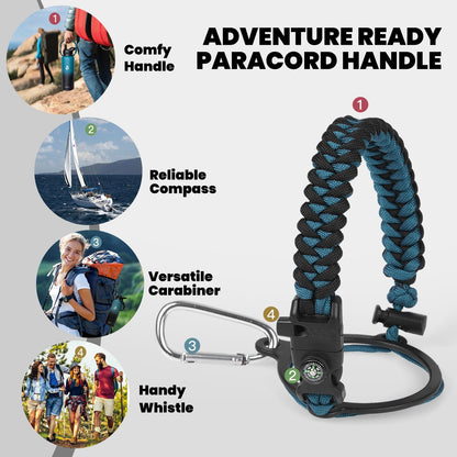 RAYMYLO Insulated Water Bottle 40 oz, Triple Wall Vacuum Stainless Steel (Cold for 48 Hrs), Leak Proof & Non-BPA, Modern Water Flask Jug with Paracord Handle & Straw Spout Lids, Indigo/Black