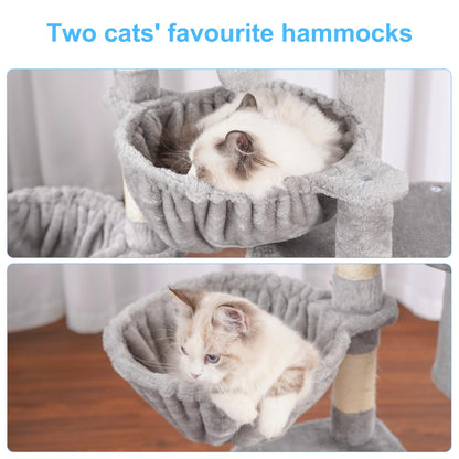 Hey-brother Cat Tree, Cat Tower for Indoor Cats, Cat House with Large Padded Bed, Cozy Condo, Hammocks, Sisal Scratching Posts, Big Scratcher, Light Gray MPJ006SW