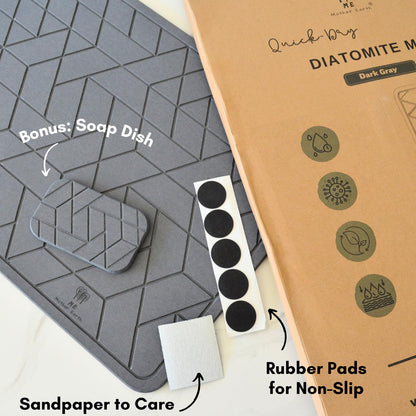 ME MOTHER EARTH Quick Dry Diatomaceous Earth Floor Stone Bath and Kitchen Dish Drying Mat, Bathroom Non-Slip Shower Mat, Super Absorbent Pad, Eco Friendly, Easy to Clean, Sustainable, Dark Grey