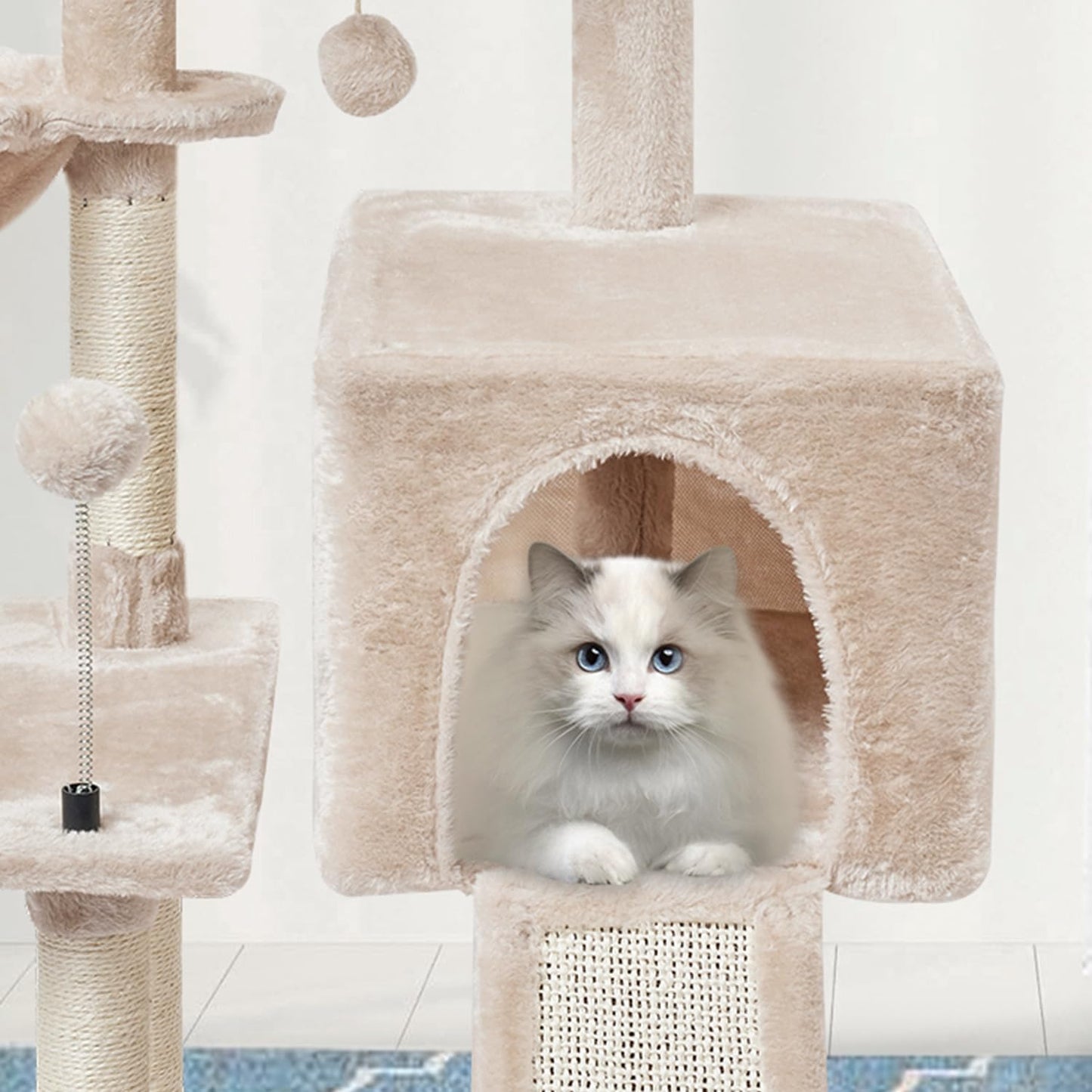 MIAO PAW Beige Cute Cat Tree Tower for Indoor Cats Condo with Sisal Scratching Posts Jump Platform Furniture Activity Center Play House Bed