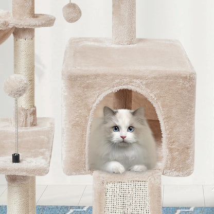 MIAO PAW Beige Cute Cat Tree Tower for Indoor Cats Condo with Sisal Scratching Posts Jump Platform Furniture Activity Center Play House Bed