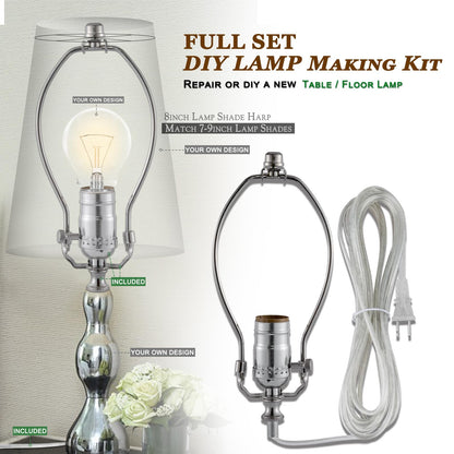 Lamp Making Kit,Make a Lamp or Repair Kit,3-Way Lamp Socket with Matching Cord Lamp Harp Set,Lamp Wiring Kit for Table Floor Lamp,Essential Hardware for DIY Lamp Design or Repair (Silver, 1)