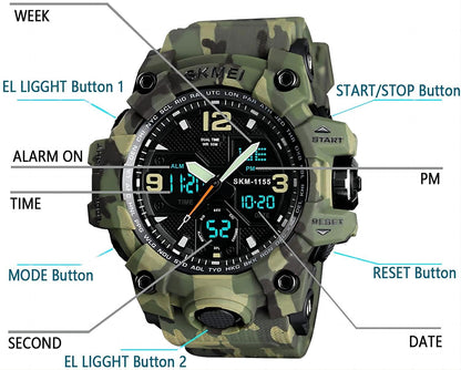 MJSCPHBJK Men's Watches Sports Outdoor Waterproof Military Tactical Watch Date Multi Function LED Alarm Stopwatch Watches for Men