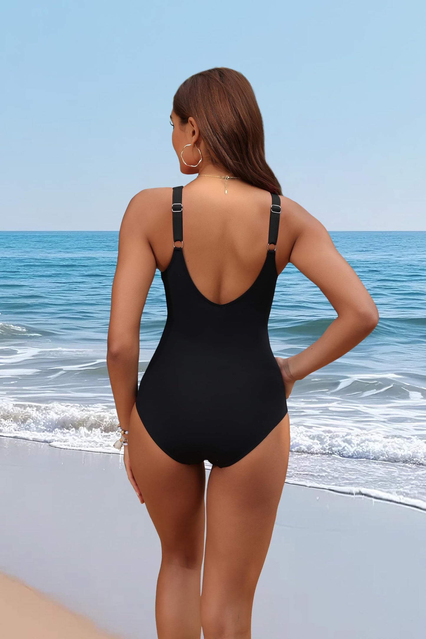 Holipick Black Women Tummy Control One Piece Swimsuit - Push Up Bathing Suit Full Coverage Slimming Swimwear L